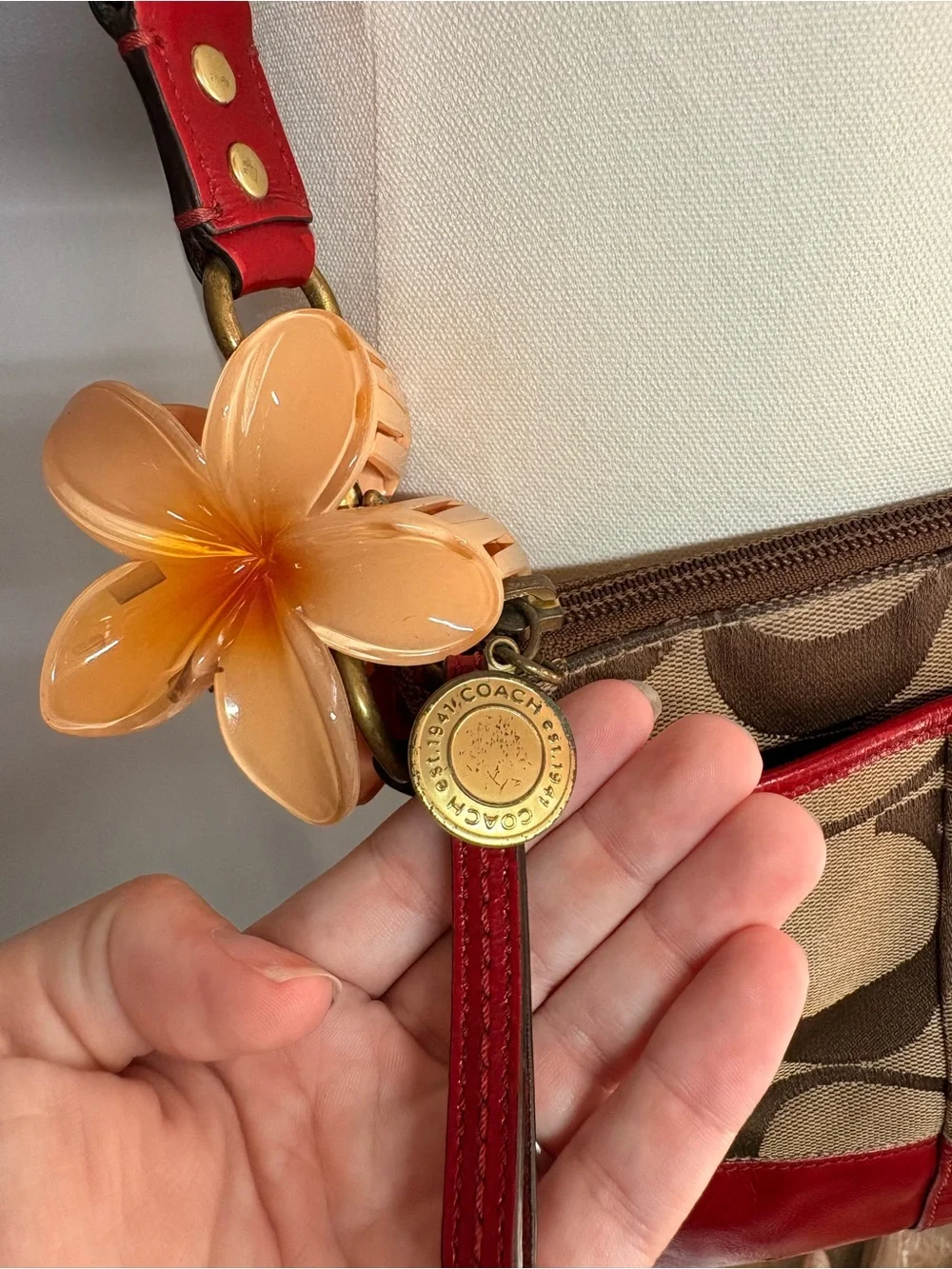 Coach Y2K Signature Canvas Crossbody Bag with Red Leather Trim